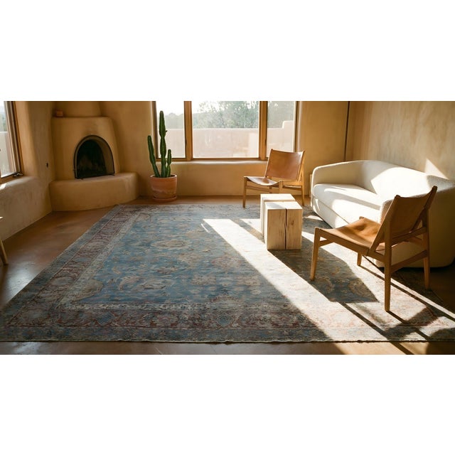 Rare and Stunning Antique Persian Kerman Rug on Sky Blue Background Color With Floral Design. For Sale - Image 13 of 15