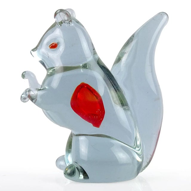 Cute vintage Murano hand blown Sommerso amethyst purple with red accents Italian art glass squirrel figurine. Documented...