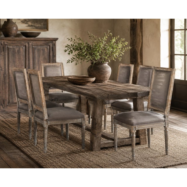 Restoration Hardware Set of 6 Vintage French Square Cane Back Dining Chairs in Belgian Linen For Sale - Image 13 of 13