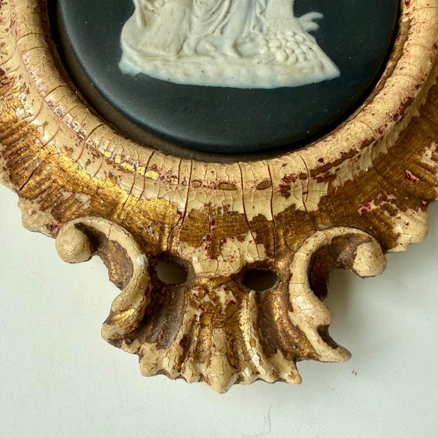 Vintage Limoges France Cameo Pair of Art Plaques Carved Gilt Wood Oval Frames Mid-Century Decor For Sale - Image 11 of 12