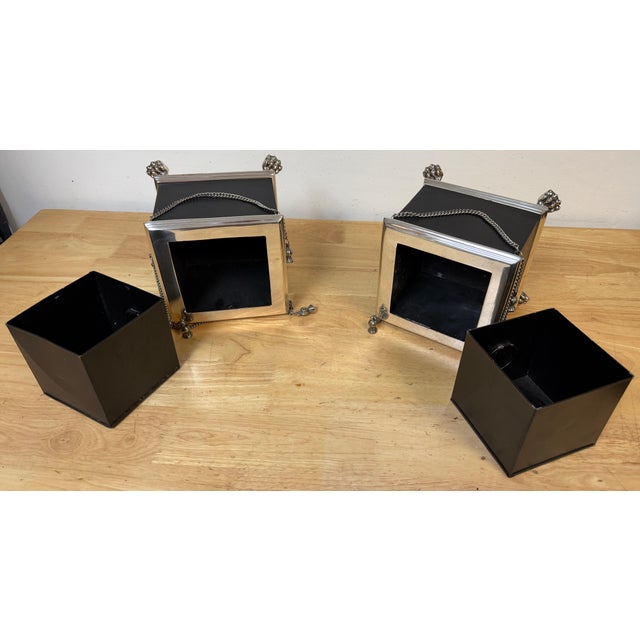 Pair Russian-Style Neoclassical Silverplated Bronze & Leather Paw Feet Cachepots For Sale - Image 10 of 12