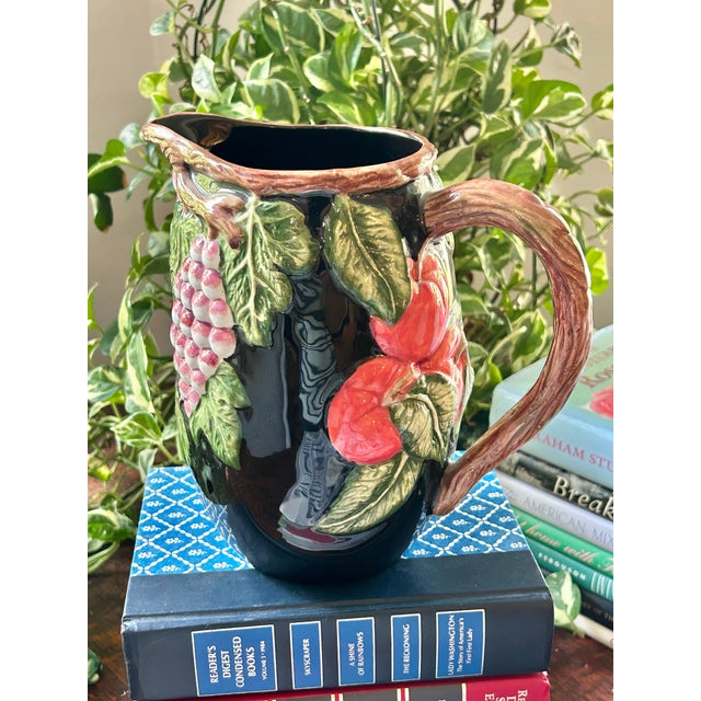 Fitz and Floyd 1991 Fitz and Floyd Omnibus Collection Majolica Style Hand Painted Pitcher For Sale - Image 4 of 11