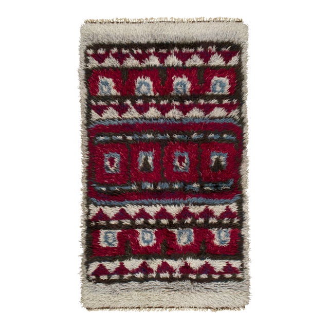 Vintage Swedish Rya Wool Rug in Red & Ivory by Rug & Kilim, 1950-1959 For Sale