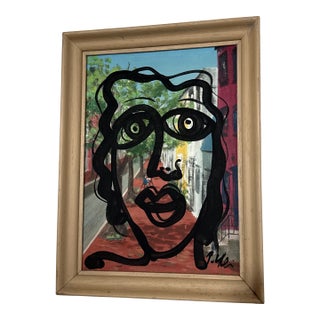 1970s Peter Keil Portrait Painting Abstract Street Scene For Sale