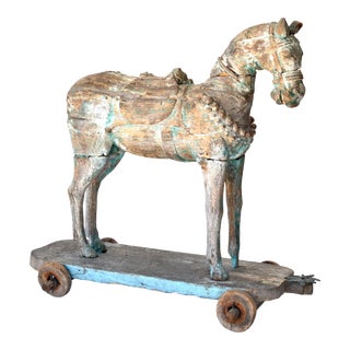 19th Century Large Indian Wood Temple Horse For Sale