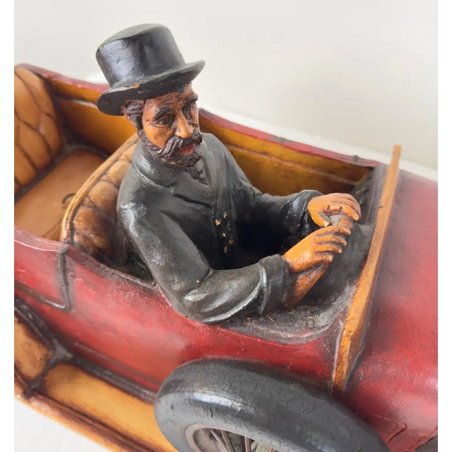 Wood Antique 1913 Model Touring Car and Driver Wooden Hand Painted Sculpture For Sale - Image 7 of 12