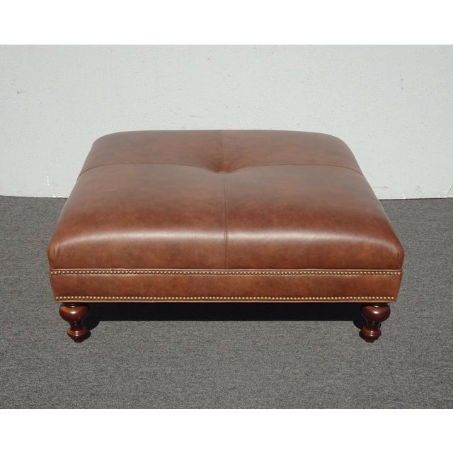 Tommy Bahama Vintage Tommy Bahama Style Brown Tufted Leather Ottoman Coffee Table For Sale - Image 4 of 10