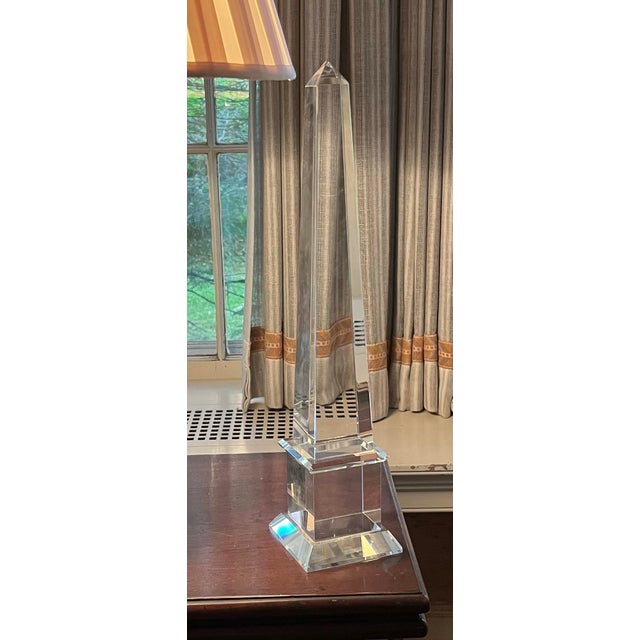 Large Vintage French Crystal Glass Obelisk For Sale - Image 4 of 12