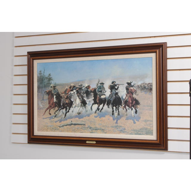 Age: Approx. 40 Years Old Details: Cowboys on Horses Battle Scene Vibrant Colors & Details Nice Walnut Finish Frame High...