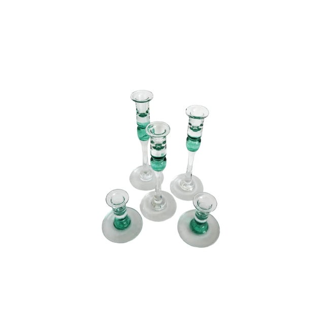 1990s Jerpoint Glass Studio Hand Blown Candle Holders- Set of 5 For Sale - Image 4 of 6