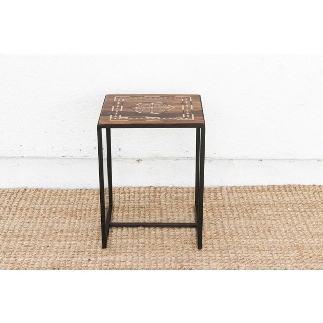 Modern Modern Iron & Inlaid Wood Side Table For Sale - Image 3 of 8