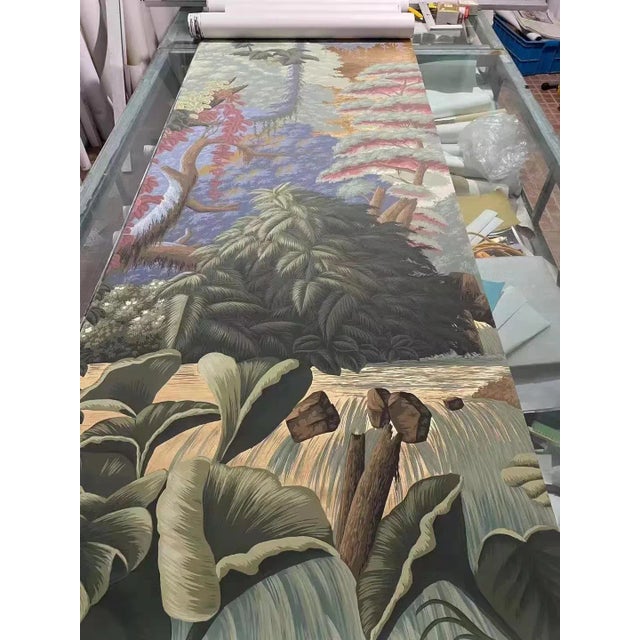 l'Eden Panoramic Murals Hand Painted Wallpaper on Gold Metallic Panel - 1 Panel For Sale - Image 12 of 12