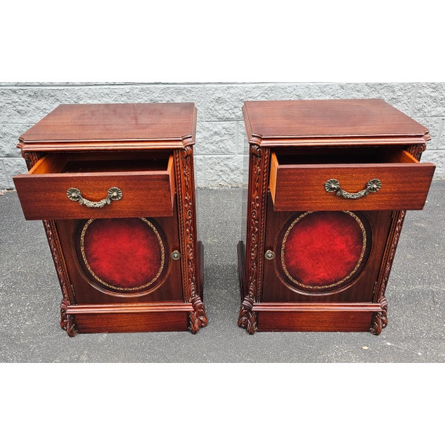 Traditional Pair Regency Magogany Tooled Leather Inset Front Side Cabinets For Sale - Image 3 of 11