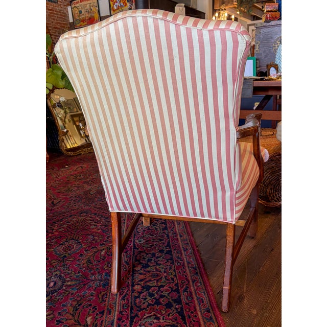 Traditional Vintage Wood Frame, Pink Stripe Upholstered Arm or Side Chair For Sale - Image 3 of 7