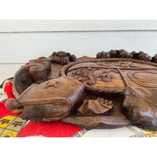 Antique French Gothic Wall Plaque Coat of Arms Carved Oak Renaissance C1890 For Sale - Image 17 of 18