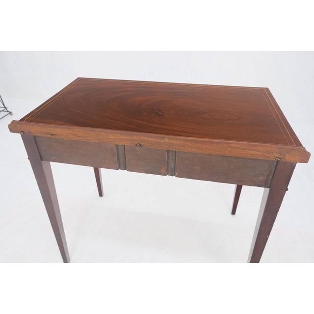 Brown c.1880s Fine One Drawer Inlayed Solid Crotch Mahogany Top Console Table MINT! For Sale - Image 8 of 16