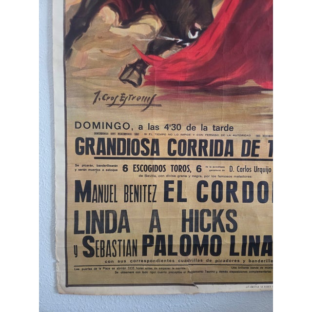 Beige Mid-Century Spanish Realism Authentic Bullfighting Event Poster For Sale - Image 8 of 14