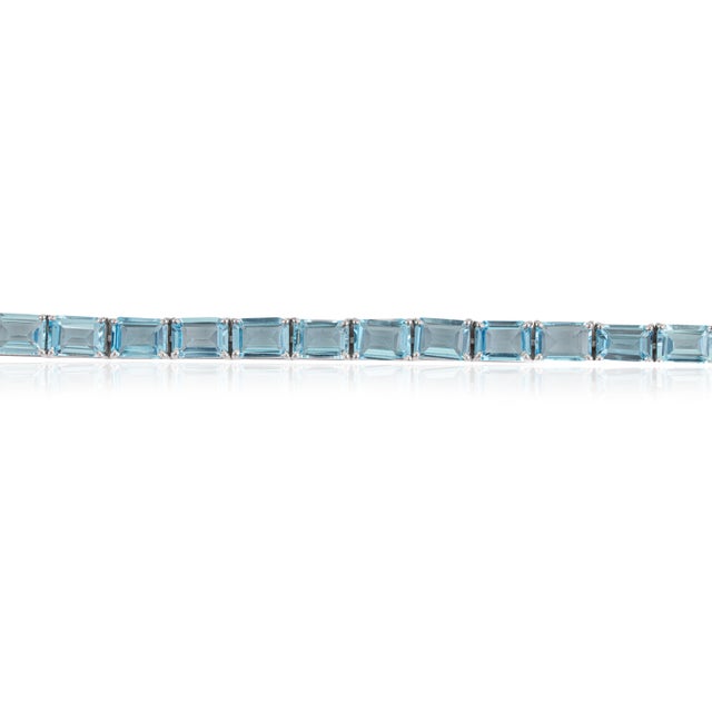 Not Yet Made - Made To Order Art Deco Style 26.1 Ct Emerald Cut Blue Topaz Line Tennis Bracelet in Sterling Silver For Sale - Image 5 of 12