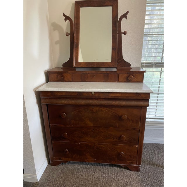 Wood American Empire Style Dressing Chest (Dresser With Mirror) For Sale - Image 7 of 11