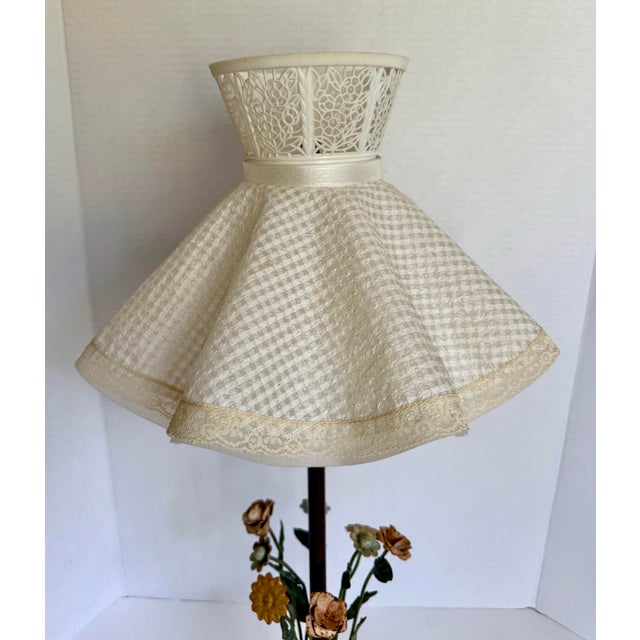 Vintage Tole Potted Floral Table Lamp With Urn Base & Ruffled Shade, 1970s For Sale - Image 4 of 12