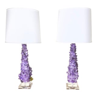 One of a Kind Pair of Original Amethyst Crystal Table Lamps by - Joseph Malekan For Sale