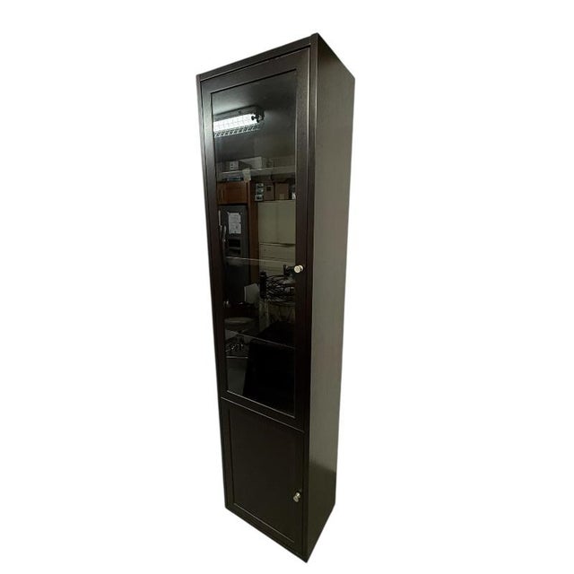 Contemporary Tall Wood Display Cabinet With Glass Door and Lower Storage For Sale - Image 3 of 12