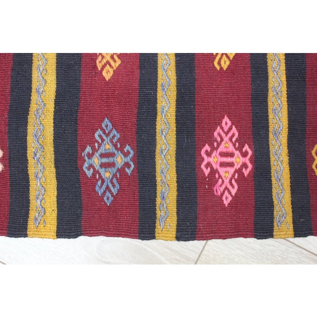 1970s 1970s Rustic Burgundy Striped Cecim Kilim Rug For Sale - Image 5 of 13