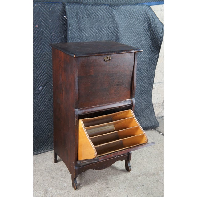 Antique Edwardian Mahogany Drop Front Secretary Filing Cabinet Console For Sale - Image 6 of 11