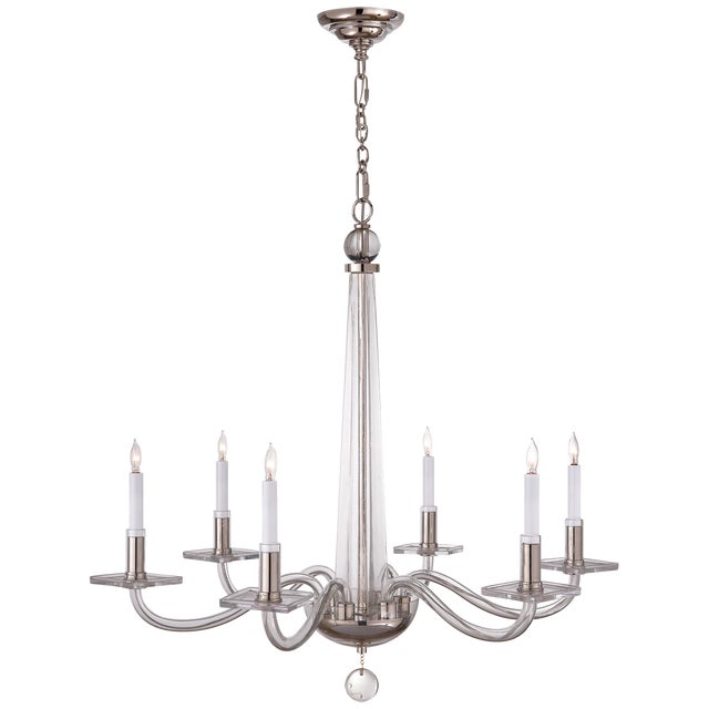 Chapman & Myers for Visual Comfort Signature Robinson Medium Chandelier in Polished Nickel & Clear Glass For Sale