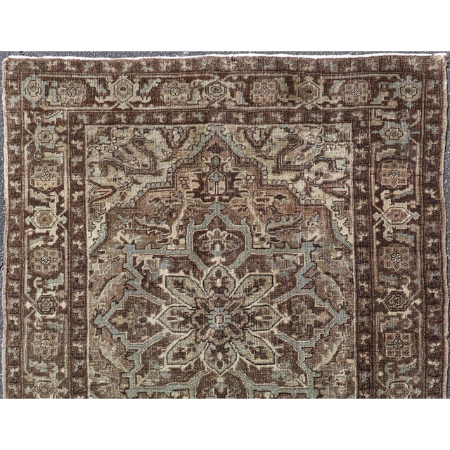 Mid 20th Century Vintage Persian Heriz Rug With Medallion Design in Brown Tone 4'1 X 5'6 For Sale - Image 5 of 12