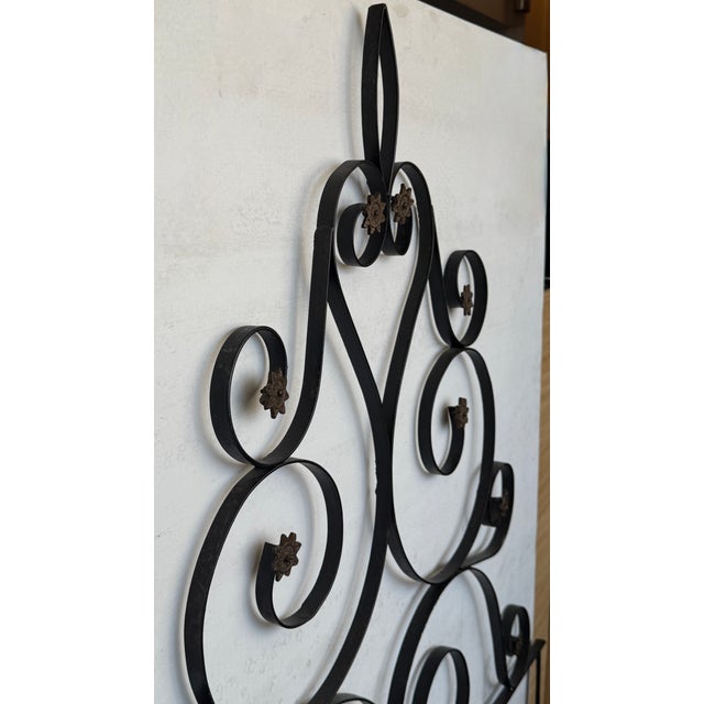 Baroque Pair of 1950s Solid Iron Headboard With Metal Fleurs. California King Size For Sale - Image 3 of 9