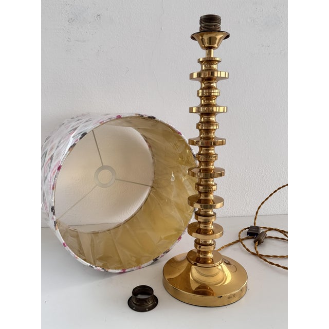 Mid-Century Brass Table Lamp with Ikat Lampshade, 1970s For Sale - Image 12 of 15