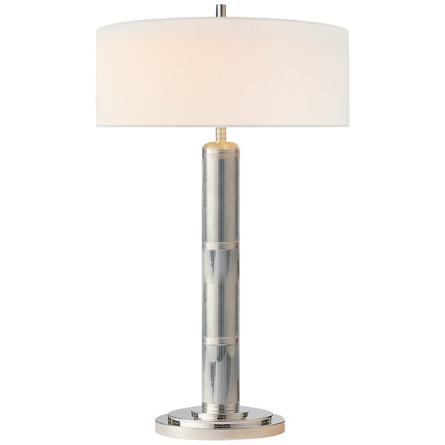 Modern Thomas O'Brien by Visual Comfort Signature Longacre Tall Table Lamp in Polished Nickel with Linen Shade For Sale - Image 3 of 3