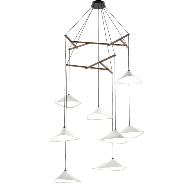 Daniel Becker 'Emily Vertikal 8' Chandelier in Matte White/Oak for Moss Objects For Sale