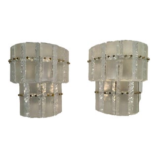 Pair of Murano Opalescent Glass Ice Block Sconces For Sale