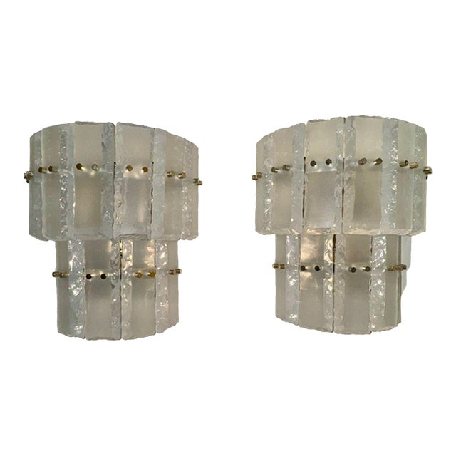 Pair of Murano Opalescent Glass Ice Block Sconces For Sale