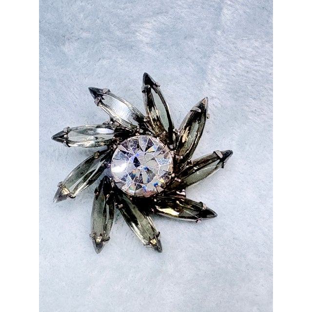 1960s Juliana D&E Brooch Earrings Set Black Diamond Navettes Crystal Starburst, 3 Pieces For Sale - Image 11 of 11