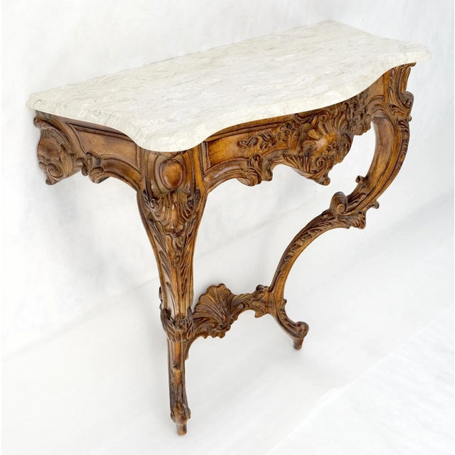 Wood Very Fine Carved Beige Marble Top Italian Console Hall Table For Sale - Image 7 of 8