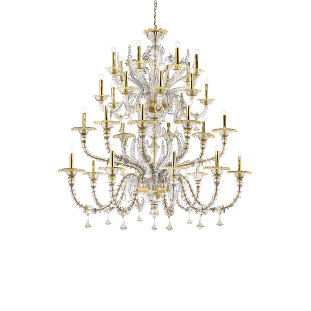 2020s Elegant Huge Ca’ Rezzonico Murano Glass Chandelier With Gold Accents and Leaves For Sale - Image 5 of 7