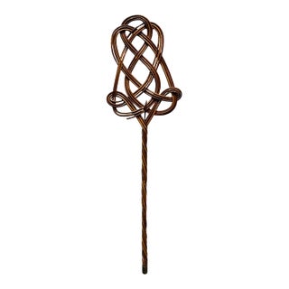 Vintage Woven Rattan Carpet Beater With Decorative Knotwork For Sale
