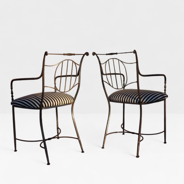 Neoclassical 1950s Neoclassical Iron Garden Armchairs, Pair, After Maison Baguès For Sale - Image 3 of 6