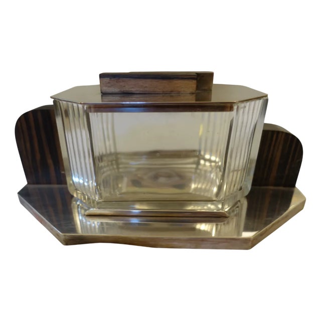 Art Deco Glass and Chrome Metal Biscuit Jar, 1930s For Sale