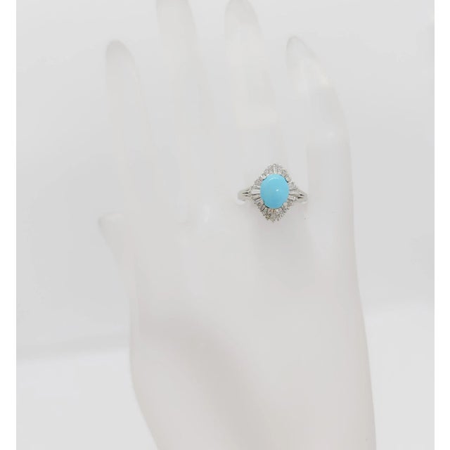 Turquoise and White Diamond Ring in Platinum, size 5.25 For Sale - Image 4 of 8