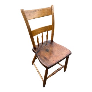 Antique 19th Century Handmade Farmhouse Plank Seat Arrow Back Chair Primitive Windsor Wood Accent Dining Side Chair For Sale