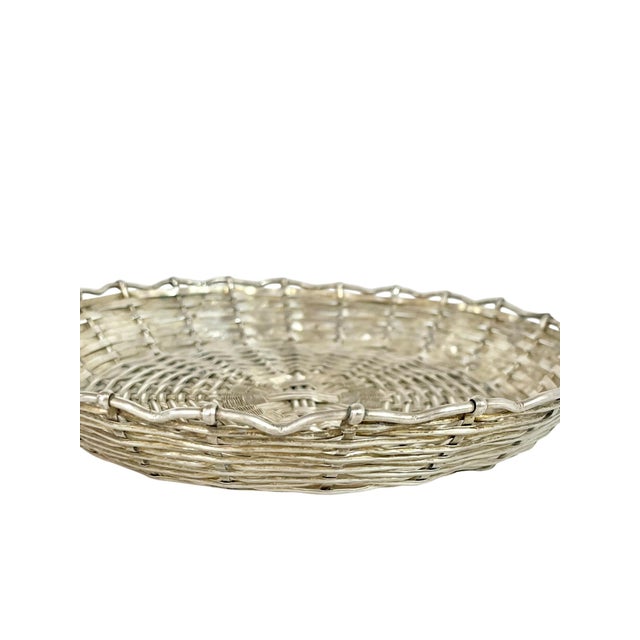Christofle Vintage French Provincial Woven Silver Plate Basket Tray With Handles Style After Christofle For Sale - Image 4 of 12