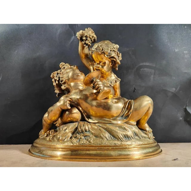 Gilded Bronze Allegory of Harvest with Two Children Figurine, 1880s For Sale - Image 9 of 13