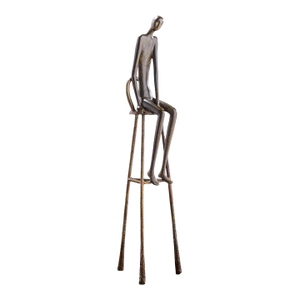 Ruth Bloch Signed 4/15 Israeli Man on Stool Bronze Sculpture