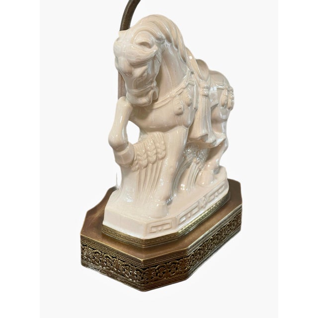 Metal Chinoiserie Blanc De Chine Tang Horse Table Lamp For Sale - Image 7 of 9