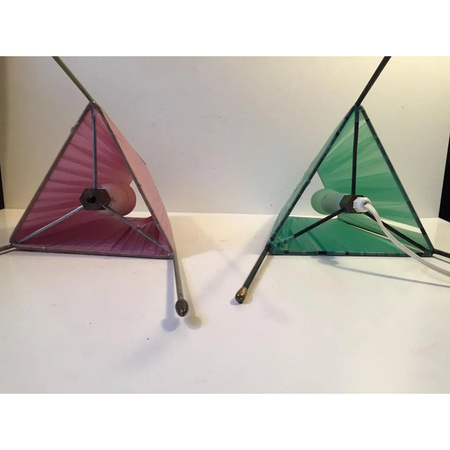 Italian Modernist Tripod Table Lamps with Brass Accents, 1950s, Set of 2 For Sale - Image 6 of 8