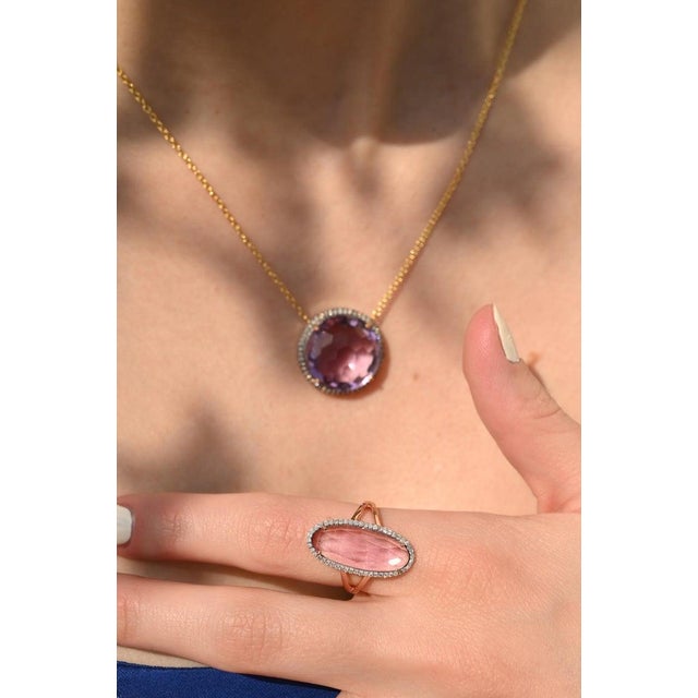 Statement 5.73 Carat Amethyst Diamond Ring 14 Karat Solid Rose Gold Size 7 For Sale - Image 9 of 12